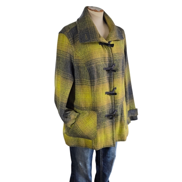 Coldwatwr Creek Wool-Blend Plaid Toggle Coat Womens Size 14 - Picture 3 of 11